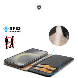 „Dux Ducis Hivo“ atverčiamas dėklas su RFID blokavimu, skirtas „Samsung Galaxy S24“ – juodas