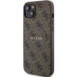 „Guess 4G Collection“ odinis metalinis „MagSafe“ dėklas su logotipu, skirtas iPhone 15/ 14/ 13 – rudas