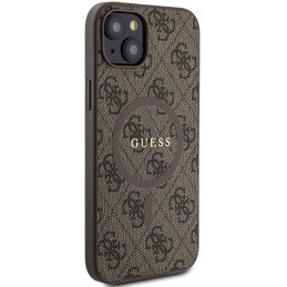 „Guess 4G Collection“ odinis metalinis „MagSafe“ dėklas su logotipu, skirtas iPhone 15/ 14/ 13 – rudas