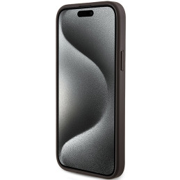 „Guess 4G Collection“ odinis metalinis „MagSafe“ dėklas su logotipu, skirtas iPhone 15/ 14/ 13 – rudas
