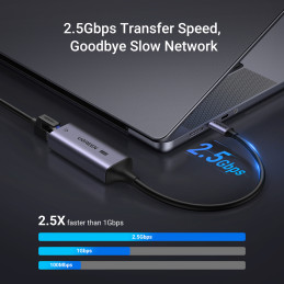 Ugreen CM648 USB-C į RJ45 Ethernet 2.5G adapteris - pilkas