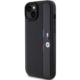 BMW perforuotas trispalvės linijos iPhone 15/ 14/ 13 dėklas – juodas