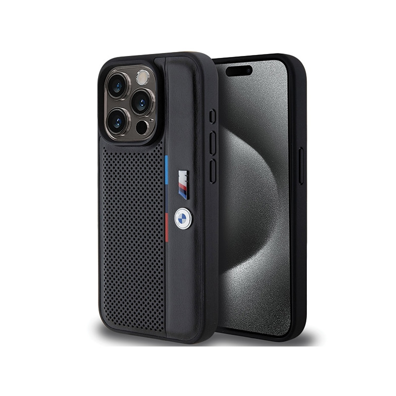BMW perforuotas trijų spalvų iPhone 15 Pro Max dėklas – juodas