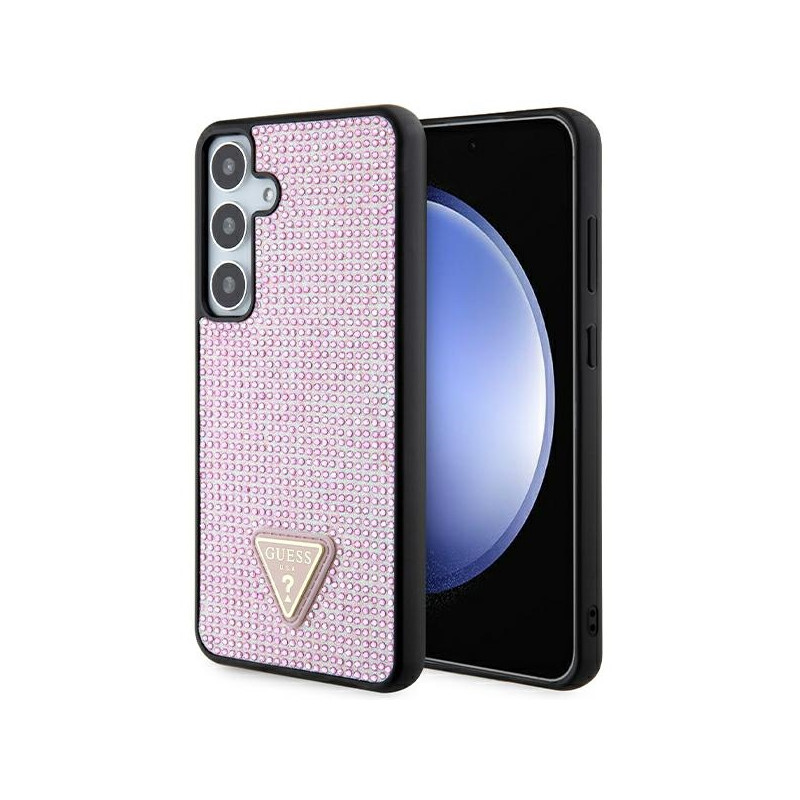 „Guess“ Rhinestone trikampio formos dėklas, skirtas „Samsung Galaxy S24+“ – rožinis