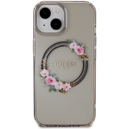 „Guess IML Flowers Wreath MagSafe“ dėklas, skirtas iPhone 15 / 14 / 13 - juodas