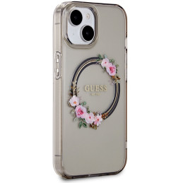 „Guess IML Flowers Wreath MagSafe“ dėklas, skirtas iPhone 15 / 14 / 13 - juodas