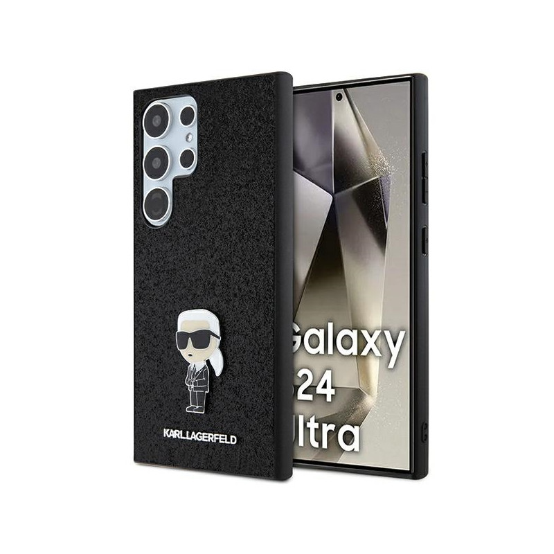 Karl Lagerfeld dėklas su fiksuotu blizgučiais ir Ikonik logotipu, skirtas Samsung Galaxy S24 Ultra - juodas