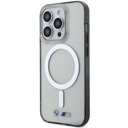 BMW sidabrinis žiedas „MagSafe iPhone 15 Pro“ dėklas – skaidrus