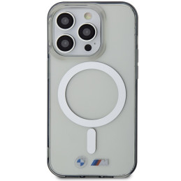 BMW sidabrinis žiedas „MagSafe iPhone 15 Pro“ dėklas – skaidrus