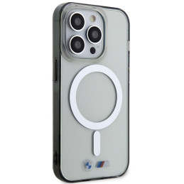 BMW sidabrinis žiedas „MagSafe iPhone 15 Pro“ dėklas – skaidrus
