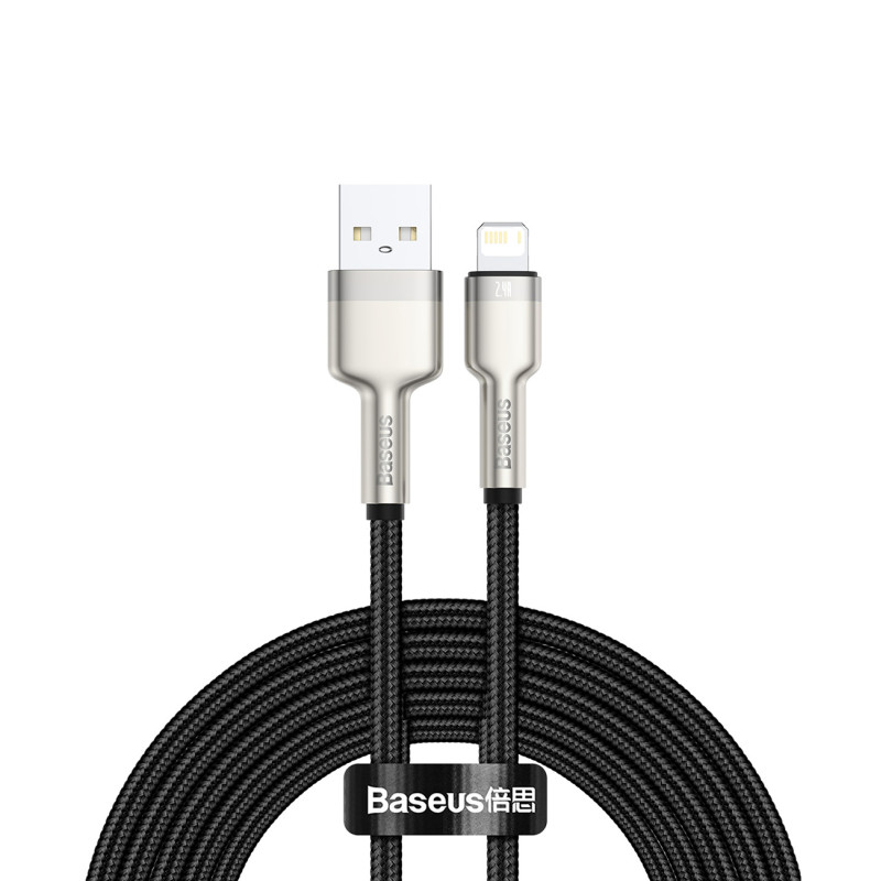 „Baseus Cafule“ serijos metalinis duomenų USB-A / „Lightning“ 2.4A laidas 1 m - juodas