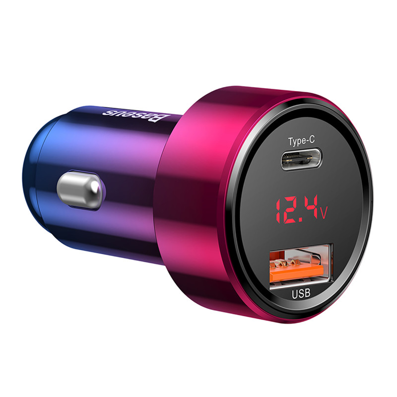 „Baseus Magic Series PPS USB-C / USB-A“ 45 W PD QC 5A automobilinis įkroviklis – rožinės ir mėlynos spalvos