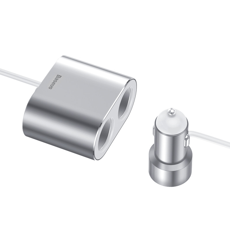 „Baseus CRDYQ-0S“ skirstytuvas, 2 x cigarečių žiebtuvėlio lizdas, 80 W, 2 x USB-A 3.1A - sidabrinis