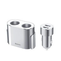„Baseus CRDYQ-0S“ skirstytuvas, 2 x cigarečių žiebtuvėlio lizdas, 80 W, 2 x USB-A 3.1A - sidabrinis