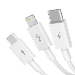 „Baseus Superior Series USB-A“ – USB-C / „Lightning“ / „micro USB 3.5A“ laidas, 0,5 m – baltas
