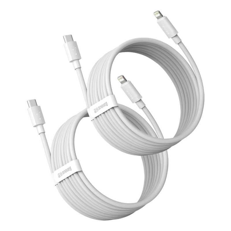 „Baseus Simple Wisdom Lightning“ / USB-C laidas 20W 1,5 m 2 vnt. - baltas