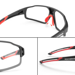 „Rockbros SP216BK“ dviratininko akiniai su fotochrominiais UV400 filtrais – juodi ir raudoni