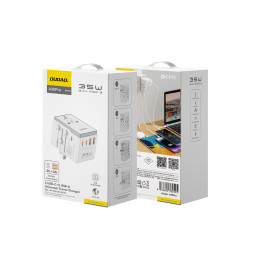 „Dudao A35Pro“ 35 W kelioninis adapteris ES / JK / Australija / JAV / JP 3x USB-C 2x USB-A – baltas