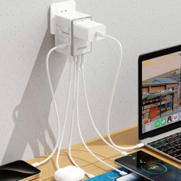 „Dudao A35Pro“ 35 W kelioninis adapteris ES / JK / Australija / JAV / JP 3x USB-C 2x USB-A – baltas