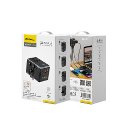 „Dudao A35Pro“ 35 W kelioninis adapteris ES / JK / Australija / JAV / JP 3x USB-C 2x USB-A – juodas