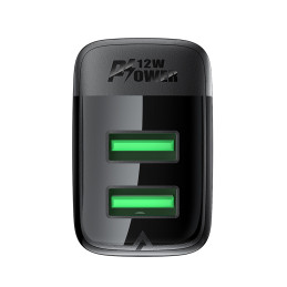 „Acefast A86“ tinklo įkroviklis, 2x USB-A, 12W, juodas
