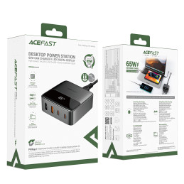 „Acefast Z6“ įkroviklis tinklui, „GaN“ staliniam kompiuteriui, 2x USB-A / 2x USB-C PD, 65W, juodas