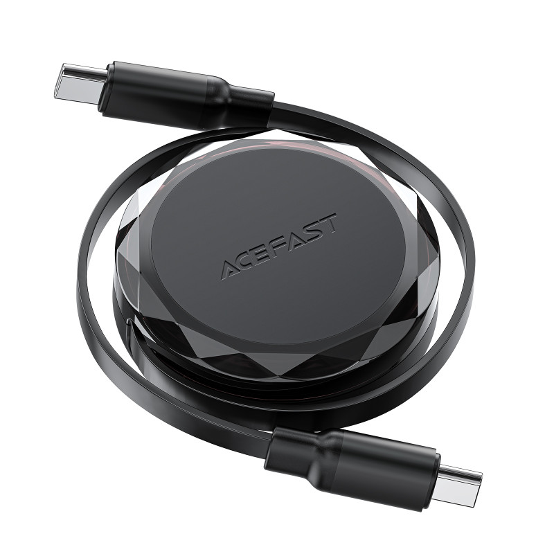 „Acefast C13-03 USB-C“ – USB-C 60 W laidas su ištraukiamu dangteliu – juodas