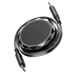 „Acefast C13-03 USB-C“ – USB-C 60 W laidas su ištraukiamu dangteliu – juodas