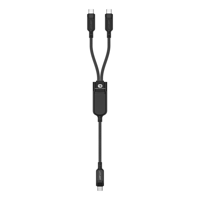 „Acefast C5 USB-C“ – USB-C / USB-C 2in1 laidas 100W 480Mb/ s – juodas