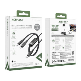 „Acefast C5 USB-C“ – USB-C / USB-C 2in1 laidas 100W 480Mb/ s – juodas