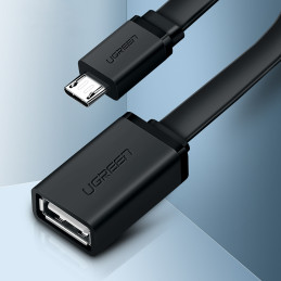 Ugreen US133 10396 Micro USB (kištukas) / USB-A (lizdas) OTG kabelis, plokščias, 0,15 m - juodas