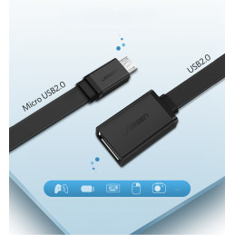 Ugreen US133 10396 Micro USB (kištukas) / USB-A (lizdas) OTG kabelis, plokščias, 0,15 m - juodas