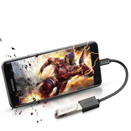 Ugreen US133 10396 Micro USB (kištukas) / USB-A (lizdas) OTG kabelis, plokščias, 0,15 m - juodas