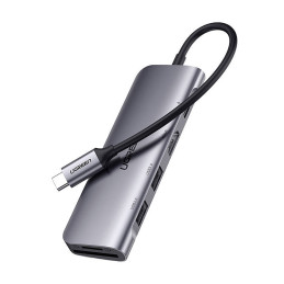 Ugreen CM195 6in1 USB-C - HDMI / 2x USB-A 3.0 / USB-C PD / SD / TF skaitytuvo adapteris - pilkas