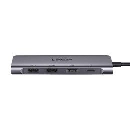 Ugreen CM195 6in1 USB-C - HDMI / 2x USB-A 3.0 / USB-C PD / SD / TF skaitytuvo adapteris - pilkas
