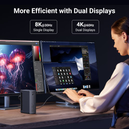 „Ugreen U710 13in1“ įkrovimo stotelė su 2 „Thunderbolt 4“ / 4 USB-A / DP / RJ45 / SD TF skaitytuvu / USB-C / 3,5 mm mini...