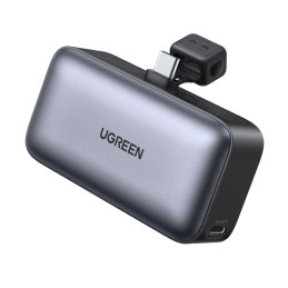 „Ugreen PB503“ 5000 mAh išorinė baterija su USB-C prievadu ir integruota USB-C jungtimi – pilka
