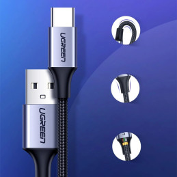 Ugreen US288 60124 USB-A / USB-C QC 3.0 3A kabelis 0,25 m - pilkas