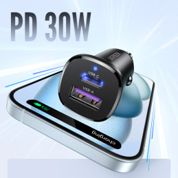Ugreen EC305 25845 automobilio įkroviklis USB-C USB-A 30W - juodas