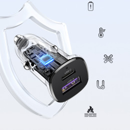 Ugreen EC305 25845 automobilio įkroviklis USB-C USB-A 30W - juodas