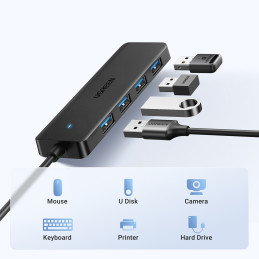 Ugreen CM219 35574 šakotuvas su 4 USB-A 3.0 prievadais ir 1 m USB-A 3.0 laidu - juodas