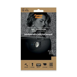 „PanzerGlass E2E“ antibakterinis mikrolaužimo stiklas su „Swarovski“ kristalais, skirtas „iPhone 13 Pro Max“ – juodo rėm...