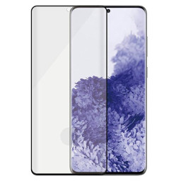 „PanzerGlass E2E“ mikroįtrūkimų antibakterinis stiklas, skirtas „Samsung Galaxy S21 Ultra“ – su juodu rėmeliu.