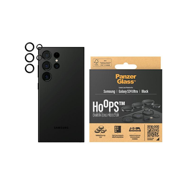 „PanzerGlass Hoops“ kameros apsauga, skirta „Samsung Galaxy S24 Ultra“ – su juodu rėmeliu