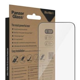 „PanzerGlass“ itin plataus kampo antibakterinis grūdintas stiklas su pozicionieriumi, skirtas „iPhone 14 Pro Max“