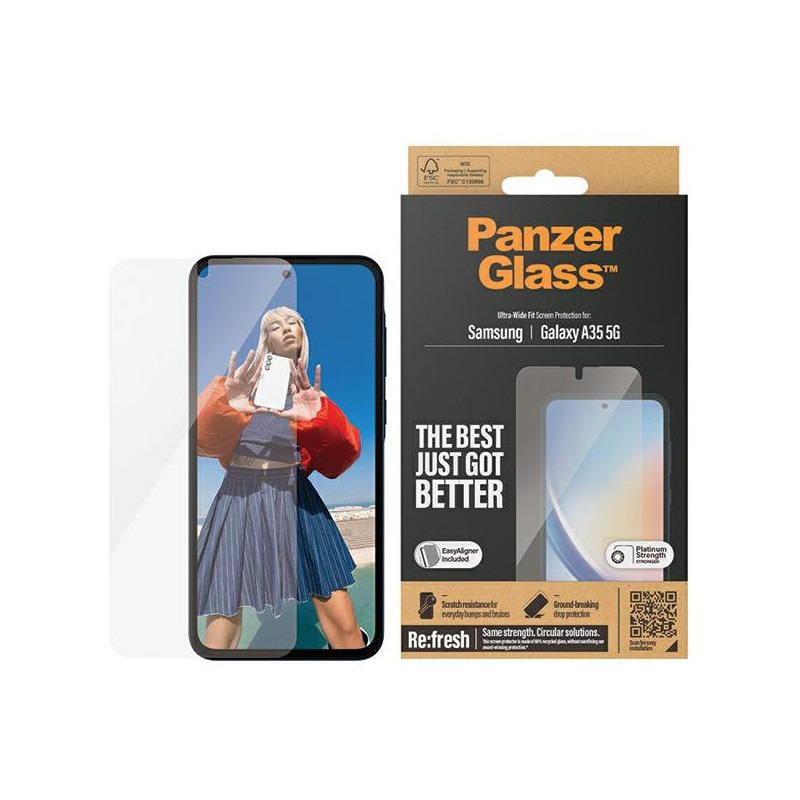 „PanzerGlass“ itin plataus diagonalinio grūdinto stiklo apsauginis stiklas su pozicionierio mechanizmu, skirtas „Samsung...