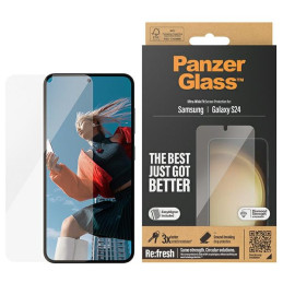 „PanzerGlass“ itin plataus tvirtinimo grūdintas stiklas su aplikatoriumi, skirtas „Samsung Galaxy S24“