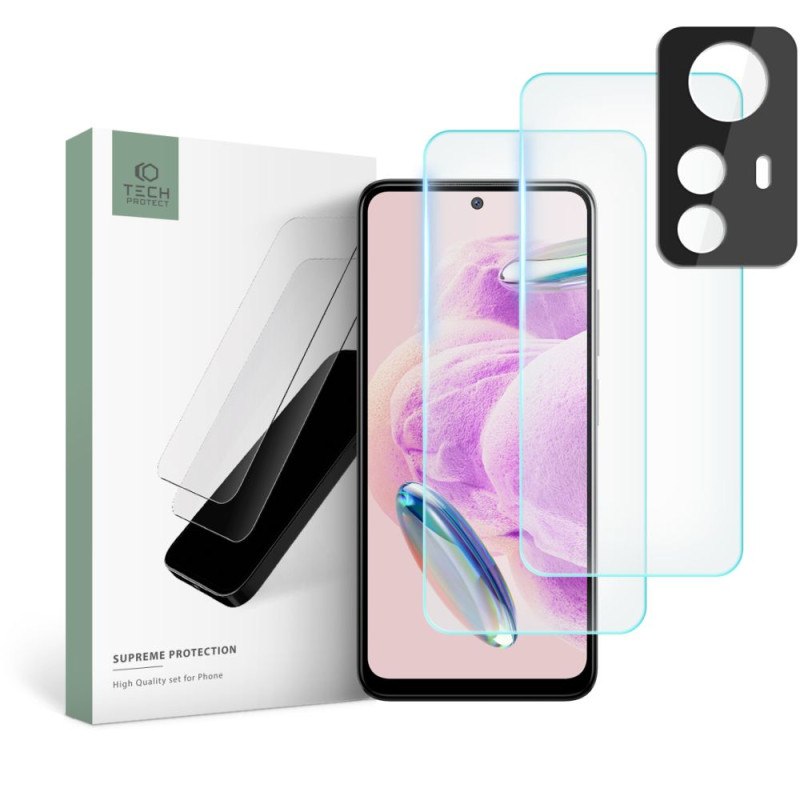 „Tech-Protect Supreme“ rinkinys, skirtas „Xiaomi Redmi Note 12S“, 2 grūdinti ekrano / kameros stiklai