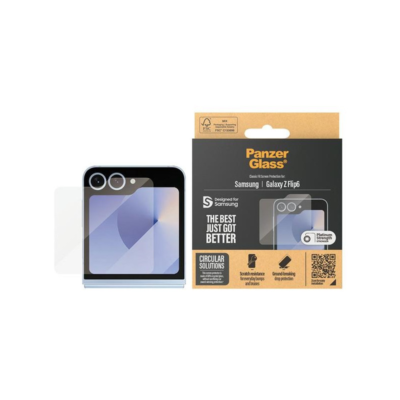 „PanzerGlass Classic Fit“ stiklas, skirtas „Samsung Galaxy Z Flip 6“.