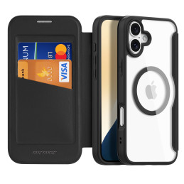 „Dux Ducis Skin X Pro iPhone 16“ dėklas su „MagSafe“ ir atverčiamu dėklu – juodas